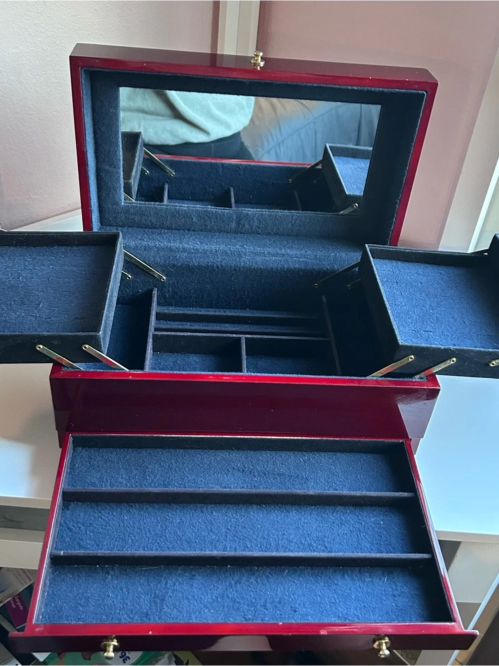 Lori Greiner “For Your Ease Only” Cherry Wood Jewelry Box with Mirror & Drawers